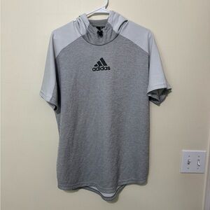 Grey & White Adidas Short-Sleeved Hoodie